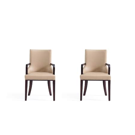 Manhattan Comfort Shubert Faux Leather and Velvet Dining Armchair in Tan -  Set of 2 2-DC055AR-TN